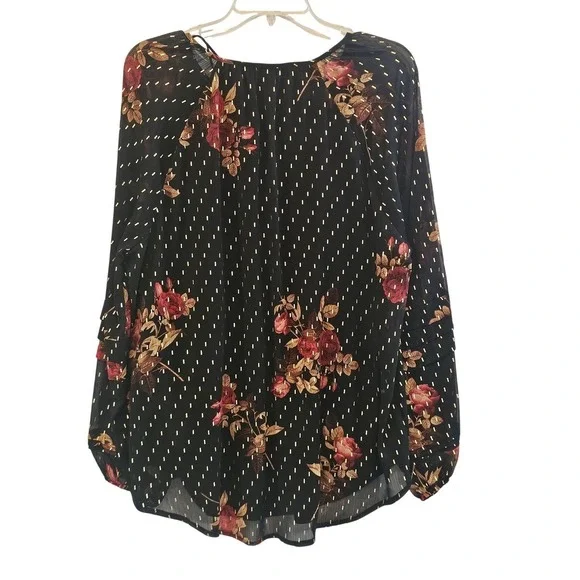 SIMPLY VERA VERA WANG Black Floral Metallic Dot Long Sleeve V Neck Blouse XL - Picture 5 of 6